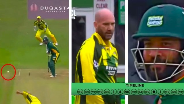 Scenes from John Hastings' 18-ball over against Pakistan in the World Championship of Legends (WCL). (Screenshots via X)
