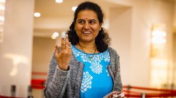 Koneru Humpy reacts after defeating China's Lei Tingjie in the tiebreaks of the FIDE Women's World Cup semi-finals at Batumi. (PHOTO: FIDE via Anna Shtourman)