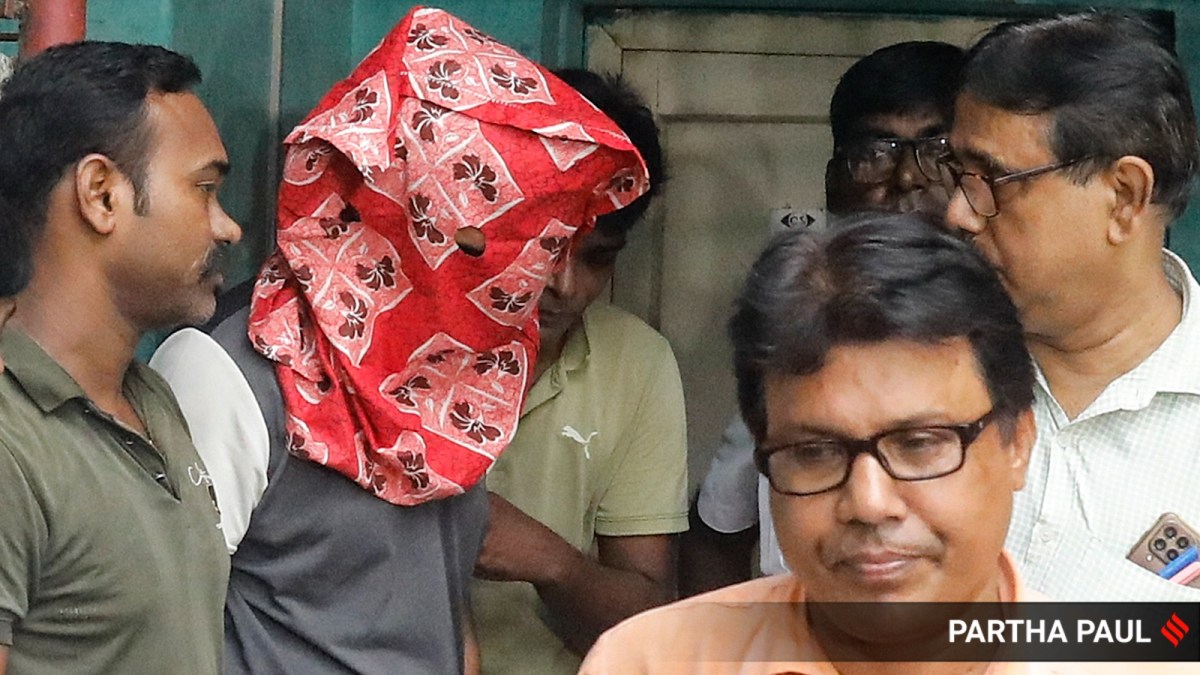 Police escort the accused in the IIM Calcutta rape case to the court on Saturday.