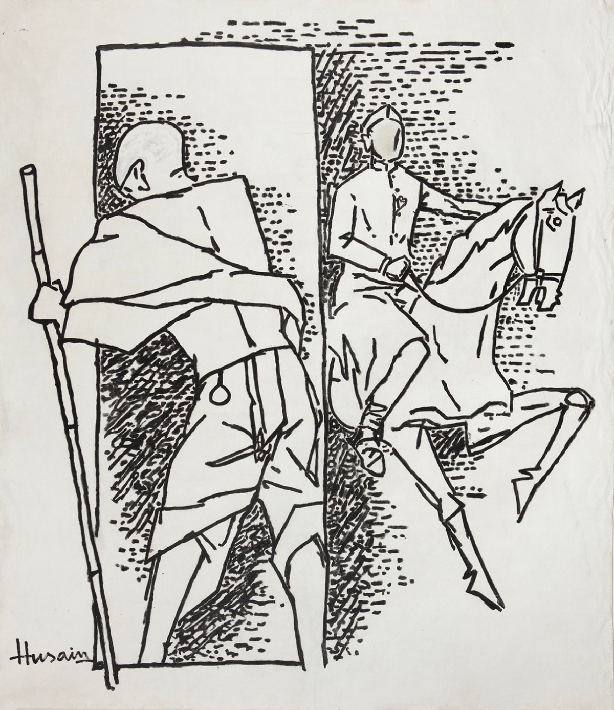 'Sin título (Gandhi y Nehru)' por MF Husain.