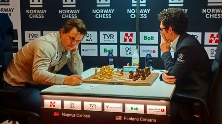 Magnus Carlsen and Fabiano Caruana, seen here at the Norway Chess classical tournament, will both be missing from the FIDE Grand Swiss. (Express Photo by Amit Kamath)