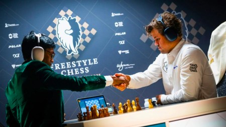 Praggnanandhaa ended seventh in the Freestyle Chess Grand Slam Tour event in Las Vegas. (Photo: Lennart Ootes/Freestyle Chess.)