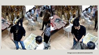 The accused, identified as Sumit Sayani, slashed the lehenga in front of the staff and threatened them (Image source: @nextminutenews7/X)