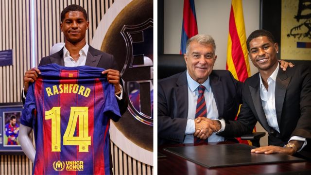 وقع ماركوس راشفورد عقدًا مع برشلونة. (AP/FC Barcelona-X)