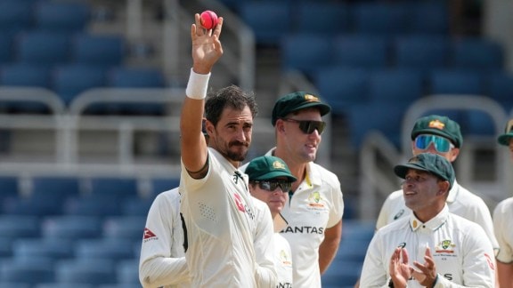 Australia's Mitchell Starc in action during Day three of third Test against West Indies. (AP)