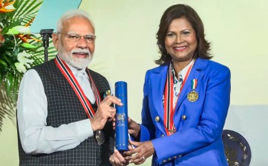 Prime Minister Narendra Modi being conferred with 'The Order of the Republic of Trinidad and Tobago' (PTI)