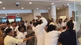 BJP and the NCP(SP) supporters clashed at the Vidhan Bhavan on Thursday. (Screengrab: IANS)