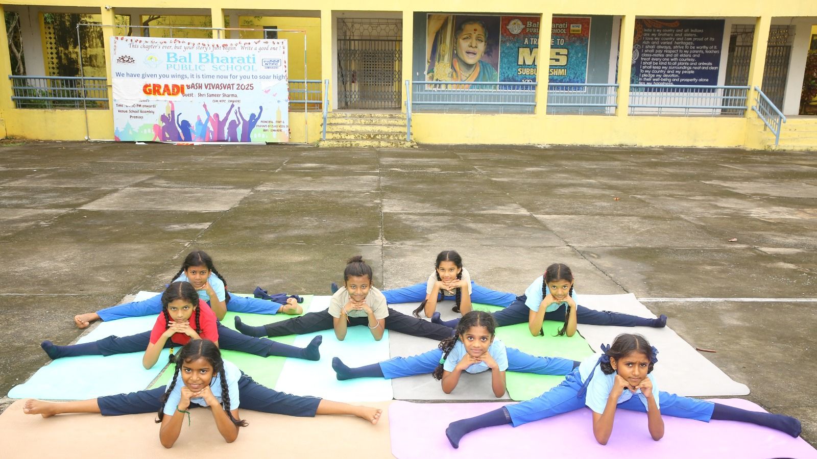Students being taught yoga.