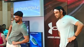 Neeraj Chopra during a promotional event for a sponsor at a mall in Gurugram on Friday. (Express Photo)