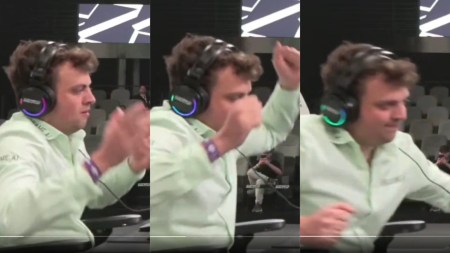 Niemann slamming table during his LCQ match against Anish Giri. (Screengrab/Chess.com)