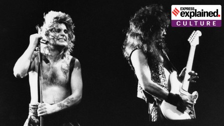 Ozzy Osbourne, left, performs, Jan. 17, 1985, at the Rock in Rio music festival in Rio de Janeiro, Brazil.