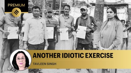 Voters in Patna district with the revision forms. (Express photo)