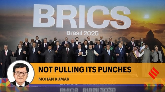 Prime Minister Narendra Modi during a group photograph with BRICS members, partners and outreach invitees in Rio de Janeiro, Brazil, on Monday. (PTI)