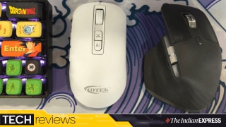 The Otek BM09 (centre) is pretty small compared to the Logitech MX Master 3 (right).