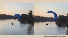 Grand Forks Police Lt Travis M Benson told USA TODAY that the pilot had been flying low along the river and didn’t see the power lines in time due to sun glare (Image source: @Dusty Howlett's post/Facebook)