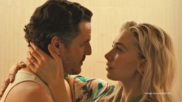 Pedro Pascal with Vanessa Kirby in The Fantastic Four: First Steps.