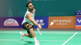 HS Prannoy in action at the China Open on Tuesday, the year’s last Super 1000 event. (BWF/Badminton Photo)