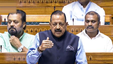Minister of State Jitendra Singh speaks in the Lok Sabha during the Monsoon session of Parliament, in New Delhi, Wednesday, July 30, 2025.