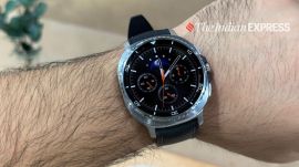 On-wrist, the Galaxy Watch 8 Classic looks like a luxury analog timepiece, while delivering modern smart features.(Image: Anuj Bhatia/The Indian Express)