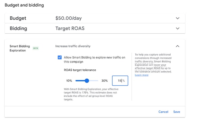 Smart Bidding Exploration can actively explore new high-performing searches from a range of unique categories. 