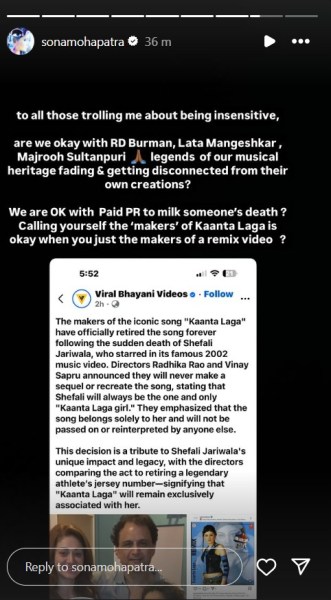 Sona Mohapatra's Instagram Stories.
