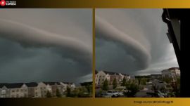 Shelf clouds form when cool air rushes out from a storm and forces the warm, moist air ahead of it to rise (Image source: @CollinRugg/X)