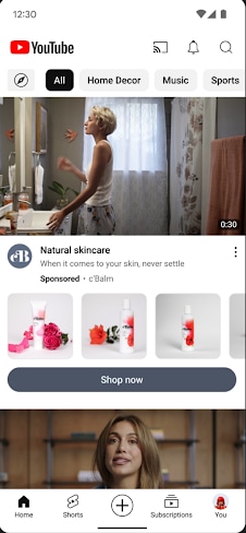 Shoppable ads on YouTube Masthead. 