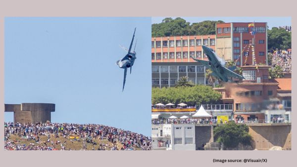 According to a statement shared by the Spanish Air Force on X, the pilot was avoiding a flock of birds that had appeared in the flight path (Image source: @Visuair/X)