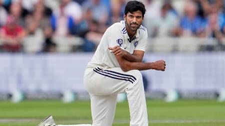India's Washington Sundar looks on the fourth day of the fourth cricket test match between England and India at Emirates Old Trafford, Manchester, England, July 26, 2025