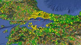 Animation showing phones detecting shaking as the 6.2 earthquake in Turkey progressed.