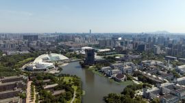 An aerial view of the Zhejiang University’s Zijingang Campus, on the lake, surrounding Hangzhou, China, June 27, 2025.