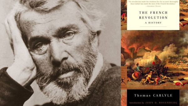 Thomas Carlyle and the cover of his book The French Revolution: A History. 