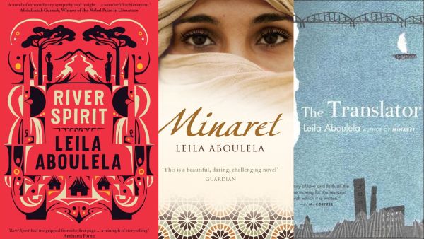 The book cover of three of Leila Aboulela's acclaimed novels: The Translator (1999), Minaret (2005), and most recently, River Spirit (2023)
