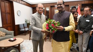 Lok Sabha Secretary-General Utpal Kumar Singh with Lok Sabha Speaker Om Birla