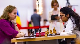 After a eight-game showdown over three days, IM Vantika Agrawal defeated former women’s world champion Anna Ushenina to enter Round 3 of the FIDE Women's World Cup in Batumi. (PHOTO: FIDE via Anna Shtourman)