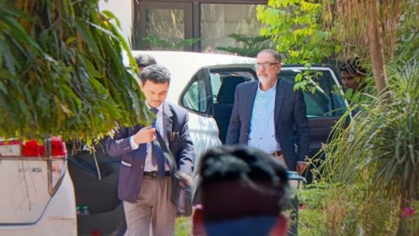 Justice GS Sandhavalia of Himachal Pradesh High Court reached the residence of Justice Yashwant Verma, Judge of Senior Delhi High Court in New Delhi on Tuesday. (File photo)