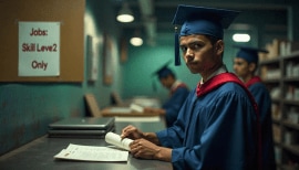 Only 8.25% of Indian graduates are employed in jobs that align with their qualifications, while over 50% are engaged in lower-skilled roles (Image: AI Generated via ChatGPT)