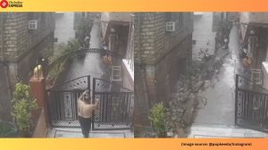 In the dramatic video a man is seen standing just metres away from the wall when it suddenly collapses (Image source: @popkeeda/Instagram)