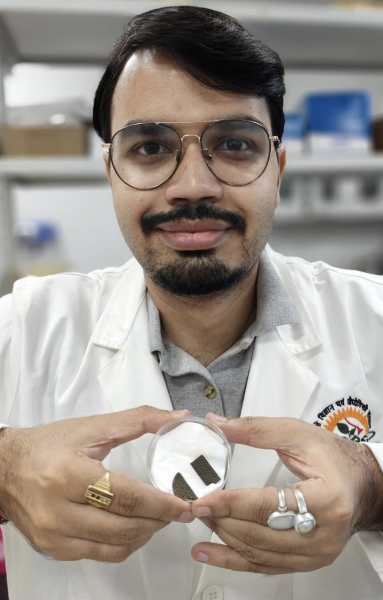 Dr Adreeja Basu with the innovation, Piezo-Photocatalysis.