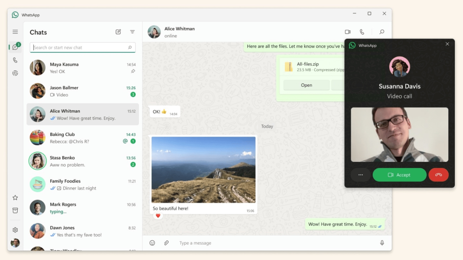 The latest version of WhatsApp for Windows now looks similar to the web version.