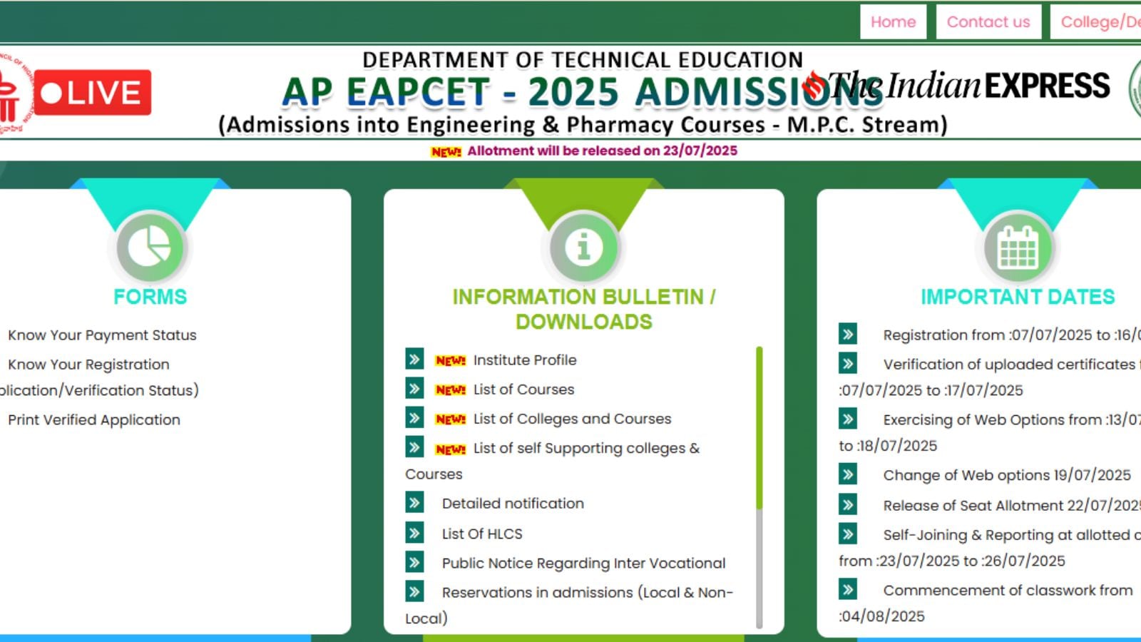 AP EAMCET Seat Allotment 2025 Result LIVE: When is AP EAPCET seat allotment list releasing?