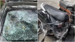 bmw car hits scooty in noida