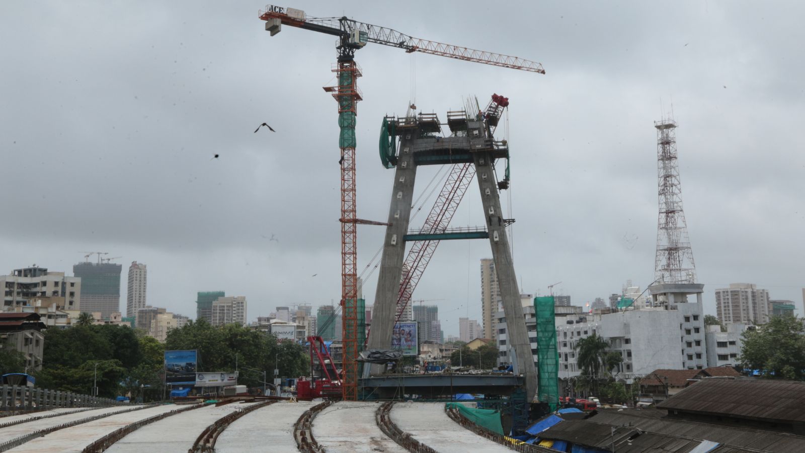 Byculla Y bridge construction in progress (Express Photo by Akash Patil)