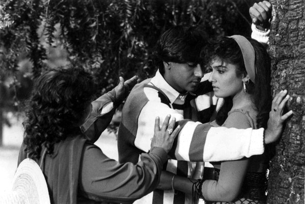 Choreographer Saroj Khan, Ajay Devgn and Raveena Tandon. Express archive photo