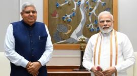 Prime Minister Narendra Modi with outgoing Vice President Jagdeep Dhankhar. (File/X)