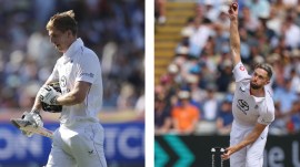 (LEFT) England's Zak Crawley walks off the field after losing his wicket in the second Test at Edgbaston; England's Chris Woakes bowls a delivery in second Test against India. (PHOTO: AP)