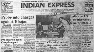 This is the front page of The Indian Express published on July 30, 1985.