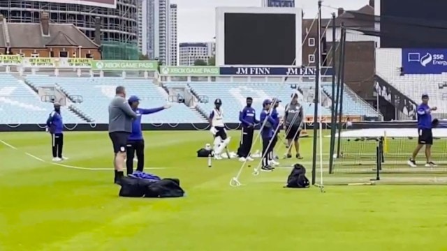 India team's head coach Gautam Gambhir has a verbal spat with chief curator Lee Fortis at The Oval Cricket Ground. (Screengrab via PTI/X)