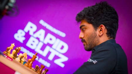 World champion Gukesh leads the SuperUnited Rapid and Blitz Croatia 2025 after three days of rapid chess in Zagreb. (PHOTO: Grand Chess Tour via Lennart Ootes)