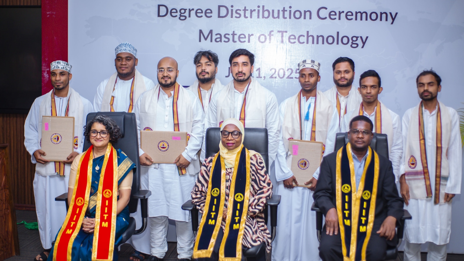 IIT Madras Zanzibar Campus Director Prof Preeti Aghalayam (L) with the graduating students and dignitaries during the First Degree Distribution Ceremony